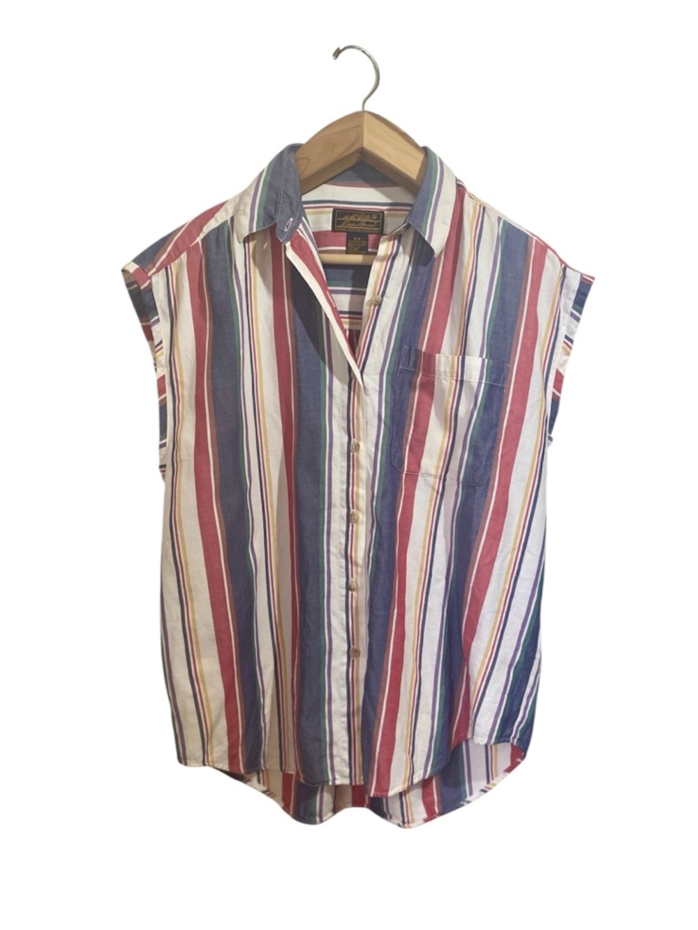 90's Pastel Vertical Striped Sleeveless Cotton Bowling Polo Shirt Size Medium
